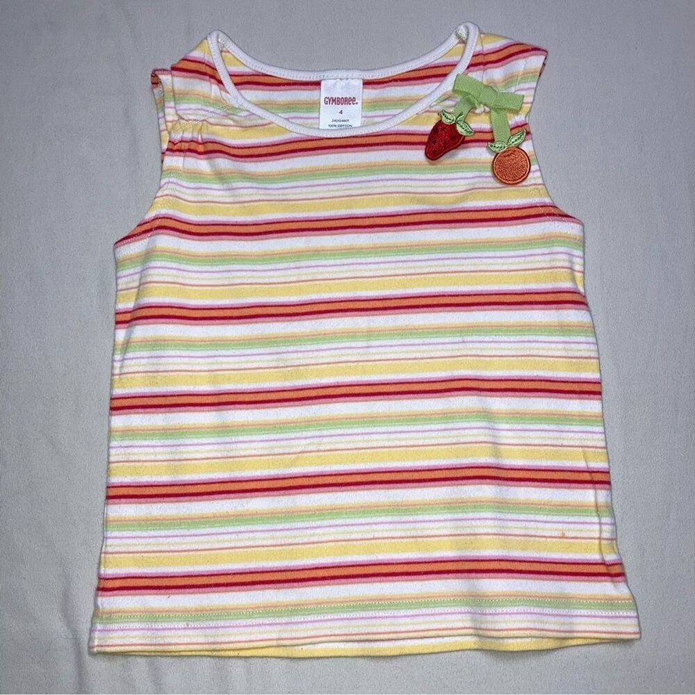 Gymboree Tank Top Girl’s 4 Rainbow Sleeveless Striped Print Strawberry Orange
